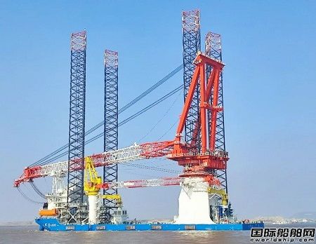 搭載七一二所電推系統“巨杰1600”風電安裝平臺完成試航