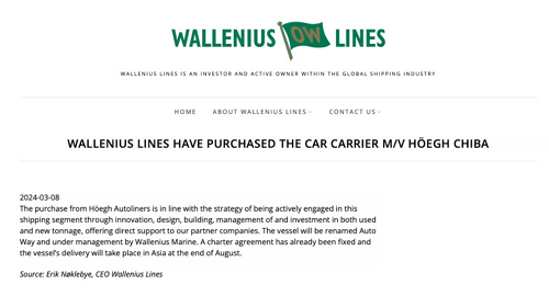 Wallenius Lines收購禮諾航運汽車運輸船